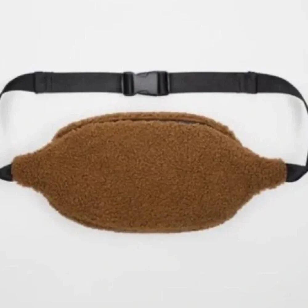 Zara Man Camel Brown Faux Shearling Belt Bag SIZE M 3507/921/117